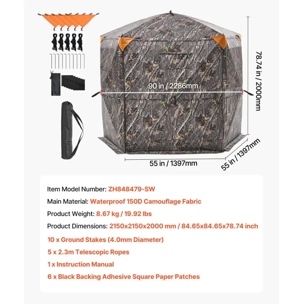 VEVOR Hunting Blind, 6-7 Person Ground Blinds with Carrying Bag, Portable Camouflage Tent, Reinforced Durable Concealed Shelter with Silent Zipper Door and Window, for Turkey and Deer