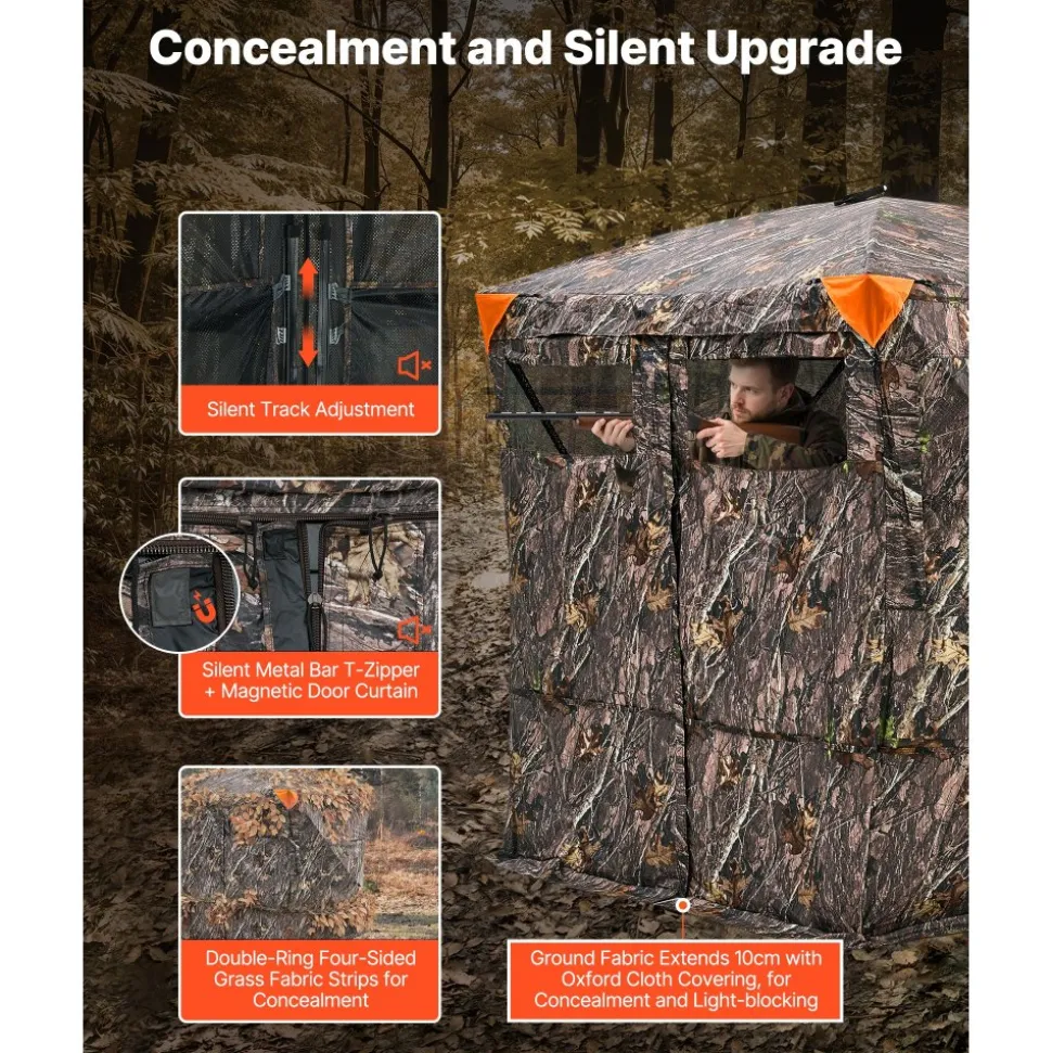 VEVOR Hunting Blind, 4-5 Person See Through Ground Blinds with Carrying Bag, 270 Degree Portable Camouflage Tent, Durable Concealed Shelter with Silent Magnetic Door and Window, for Turkey and Deer