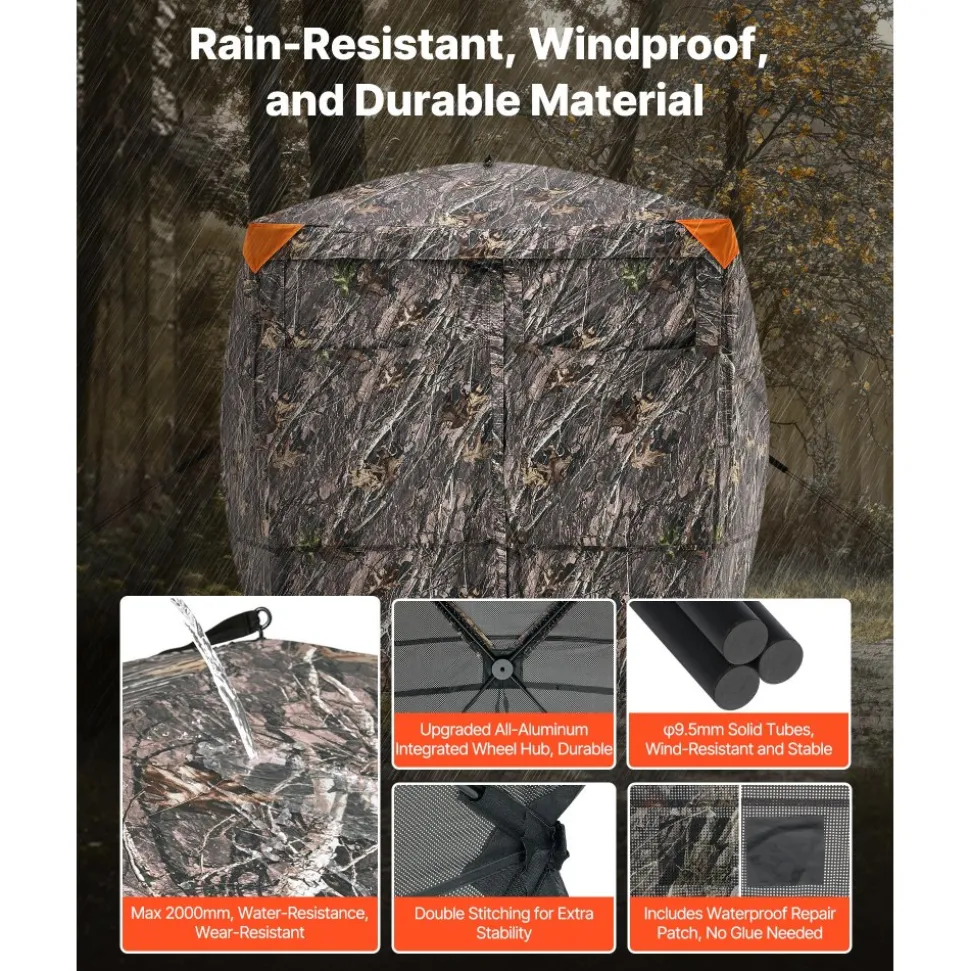 VEVOR Hunting Blind, 4-5 Person See Through Ground Blinds with Carrying Bag, 270 Degree Portable Camouflage Tent, Durable Concealed Shelter with Silent Magnetic Door and Window, for Turkey and Deer