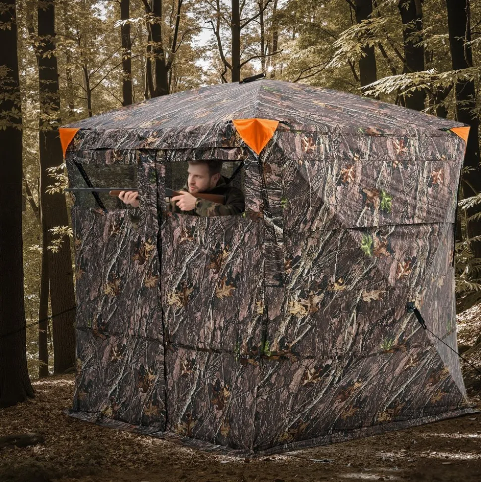 VEVOR Hunting Blind, 4-5 Person See Through Ground Blinds with Carrying Bag, 270 Degree Portable Camouflage Tent, Durable Concealed Shelter with Silent Magnetic Door and Window, for Turkey and Deer