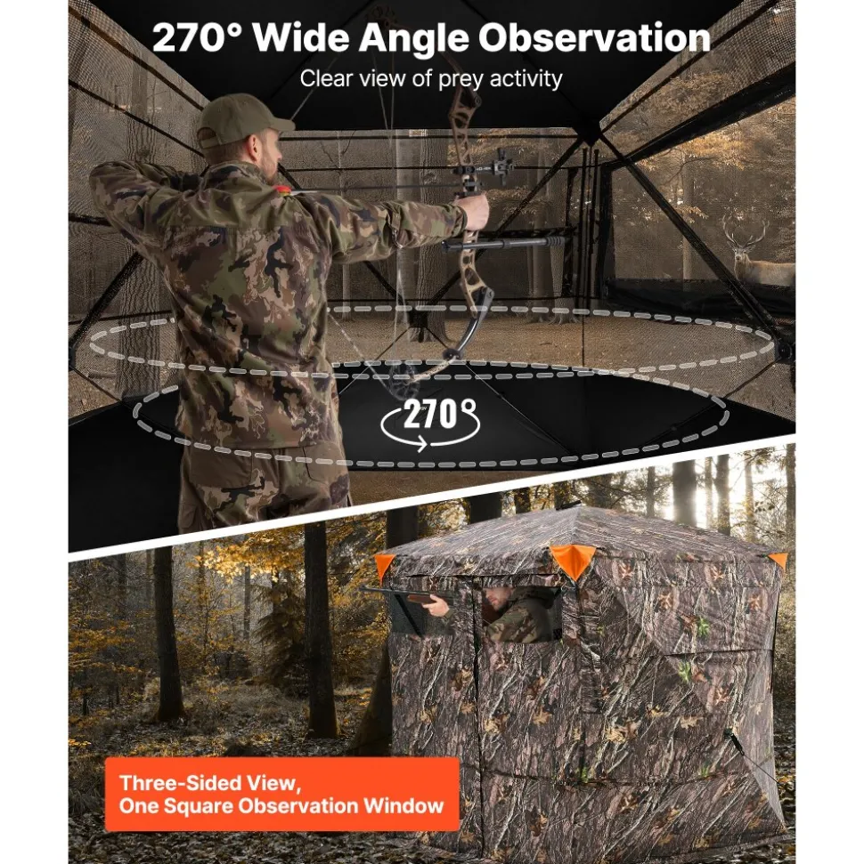 VEVOR Hunting Blind, 4-5 Person See Through Ground Blinds with Carrying Bag, 270 Degree Portable Camouflage Tent, Durable Concealed Shelter with Silent Magnetic Door and Window, for Turkey and Deer