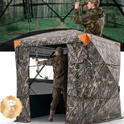 VEVOR Hunting Blind, 4-5 Person See Through Ground Blinds with Carrying Bag, 270 Degree Portable Camouflage Tent, Durable Concealed Shelter with Silent Magnetic Door and Window, for Turkey and Deer