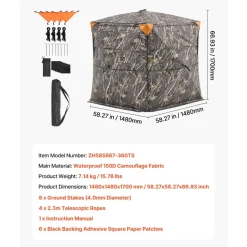 VEVOR Hunting Blind, 2-3 Person See Through Ground Blinds with Carrying Bag, 360 Degree Portable Camouflage Tent, Durable Concealed Shelter with Silent Side Door and Window, for Turkey and Deer