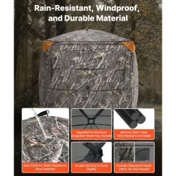 VEVOR Hunting Blind, 2-3 Person See Through Ground Blinds with Carrying Bag, 360 Degree Portable Camouflage Tent, Durable Concealed Shelter with Silent Side Door and Window, for Turkey and Deer