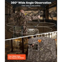 VEVOR Hunting Blind, 2-3 Person See Through Ground Blinds with Carrying Bag, 360 Degree Portable Camouflage Tent, Durable Concealed Shelter with Silent Side Door and Window, for Turkey and Deer