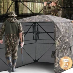 VEVOR Hunting Blind, 2-3 Person See Through Ground Blinds with Carrying Bag, 360 Degree Portable Camouflage Tent, Durable Concealed Shelter with Silent Side Door and Window, for Turkey and Deer