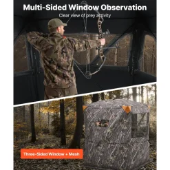VEVOR Hunting Blind, 2-3 Person Thermal Ground Blinds with Tri-Leg Chair and Carrying Bag, Portable Camouflage Tent, Durable Concealed Shelter with Silent Zipper Door and Window, for Turkey Deer