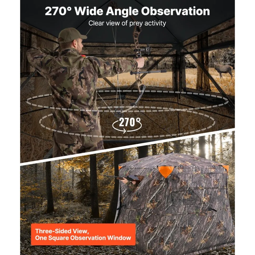 VEVOR Hunting Blind, 270° See Through Ground Blind, 4-5 Person Pop Up Deer Blind for Hunting with Carrying Bag, Portable Resilient Hunting Tent, One-Way See-Through Mesh for Turkey and Deer Hunting