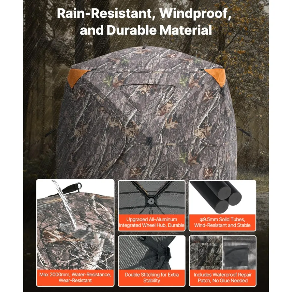 VEVOR Hunting Blind, 270° See Through Ground Blind, 4-5 Person Pop Up Deer Blind for Hunting with Carrying Bag, Portable Resilient Hunting Tent, One-Way See-Through Mesh for Turkey and Deer Hunting