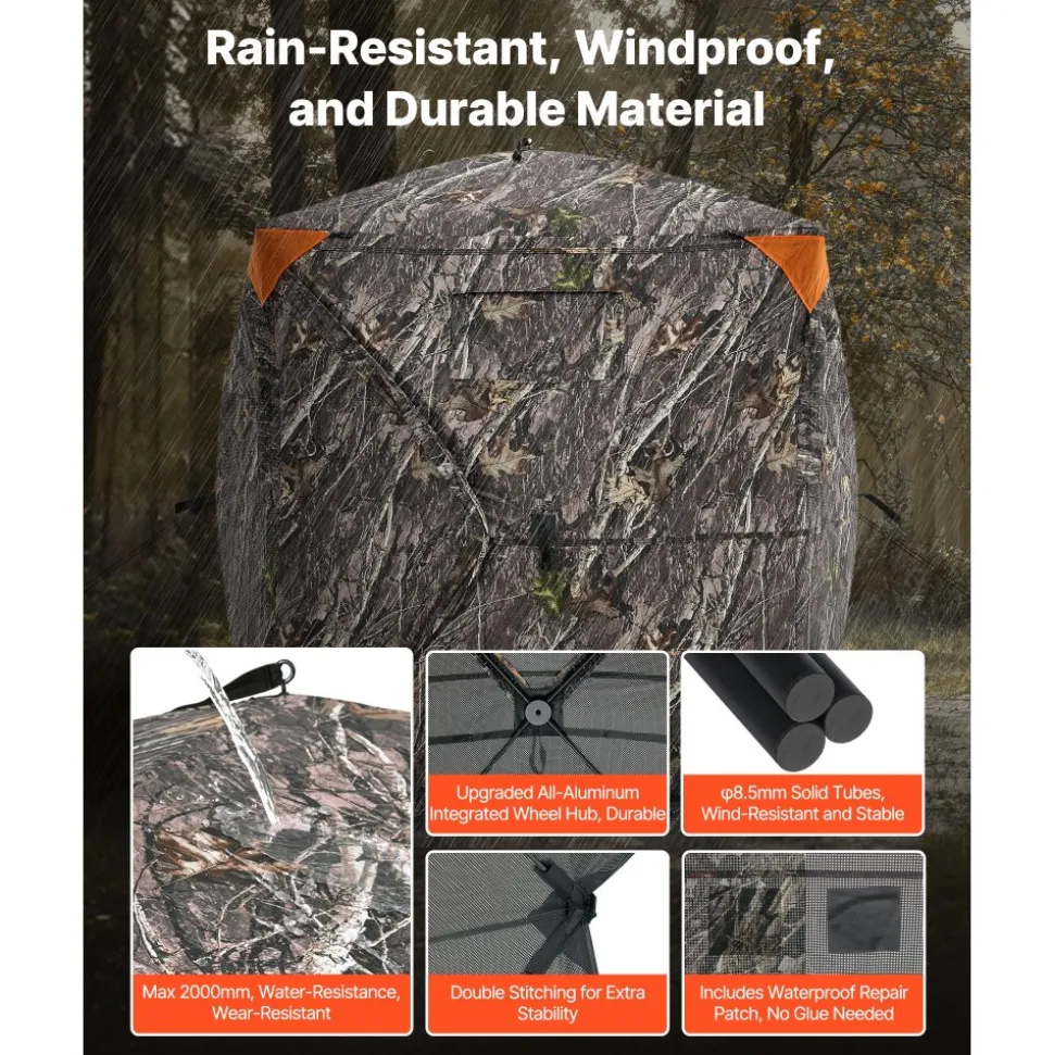 VEVOR Hunting Blind, 270° See Through Ground Blind, 1-2 Person Pop Up Deer Blind for Hunting with Carrying Bag, Portable Resilient Hunting Tent, One-Way See-Through Mesh for Turkey and Deer Hunting