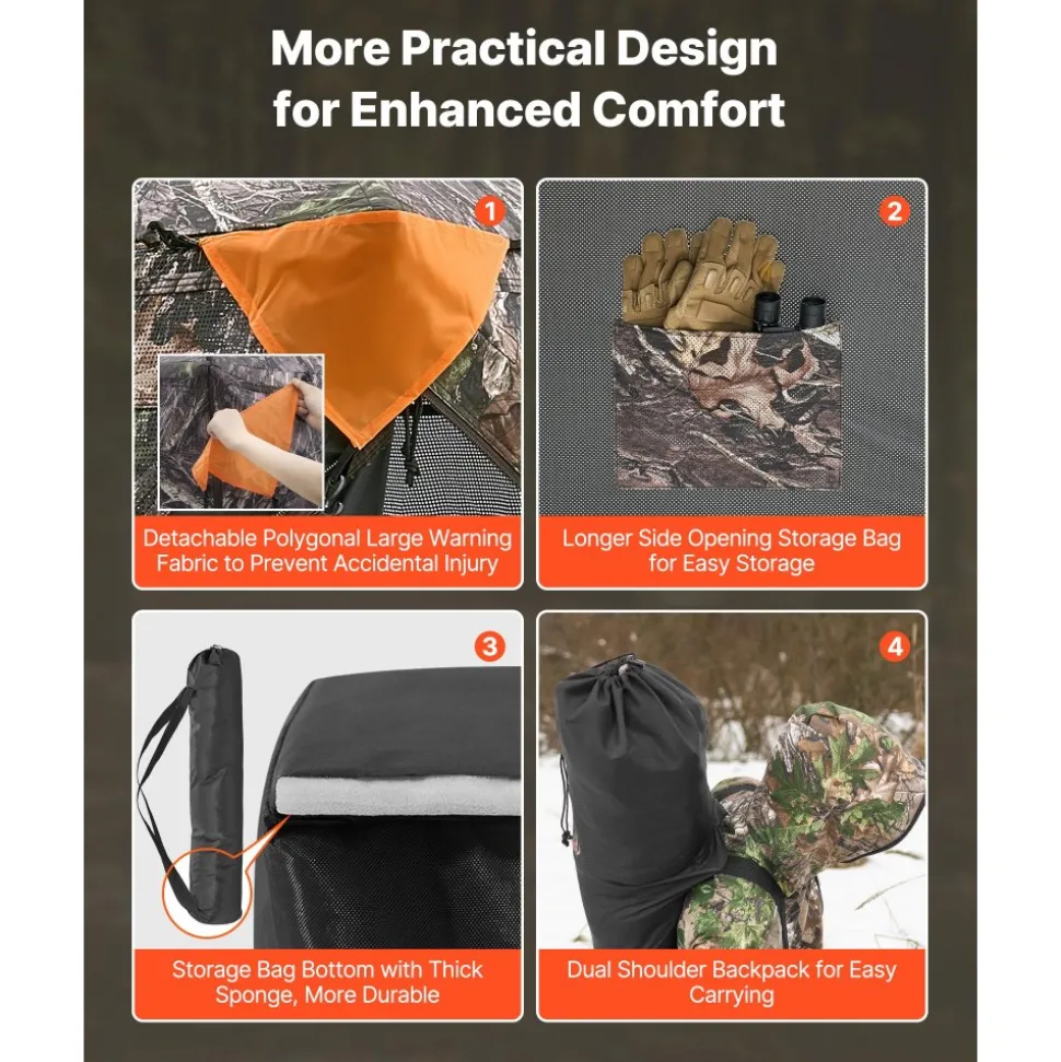 VEVOR Hunting Blind, 270° See Through Ground Blind, 1-2 Person Pop Up Deer Blind for Hunting with Carrying Bag, Portable Resilient Hunting Tent, One-Way See-Through Mesh for Turkey and Deer Hunting