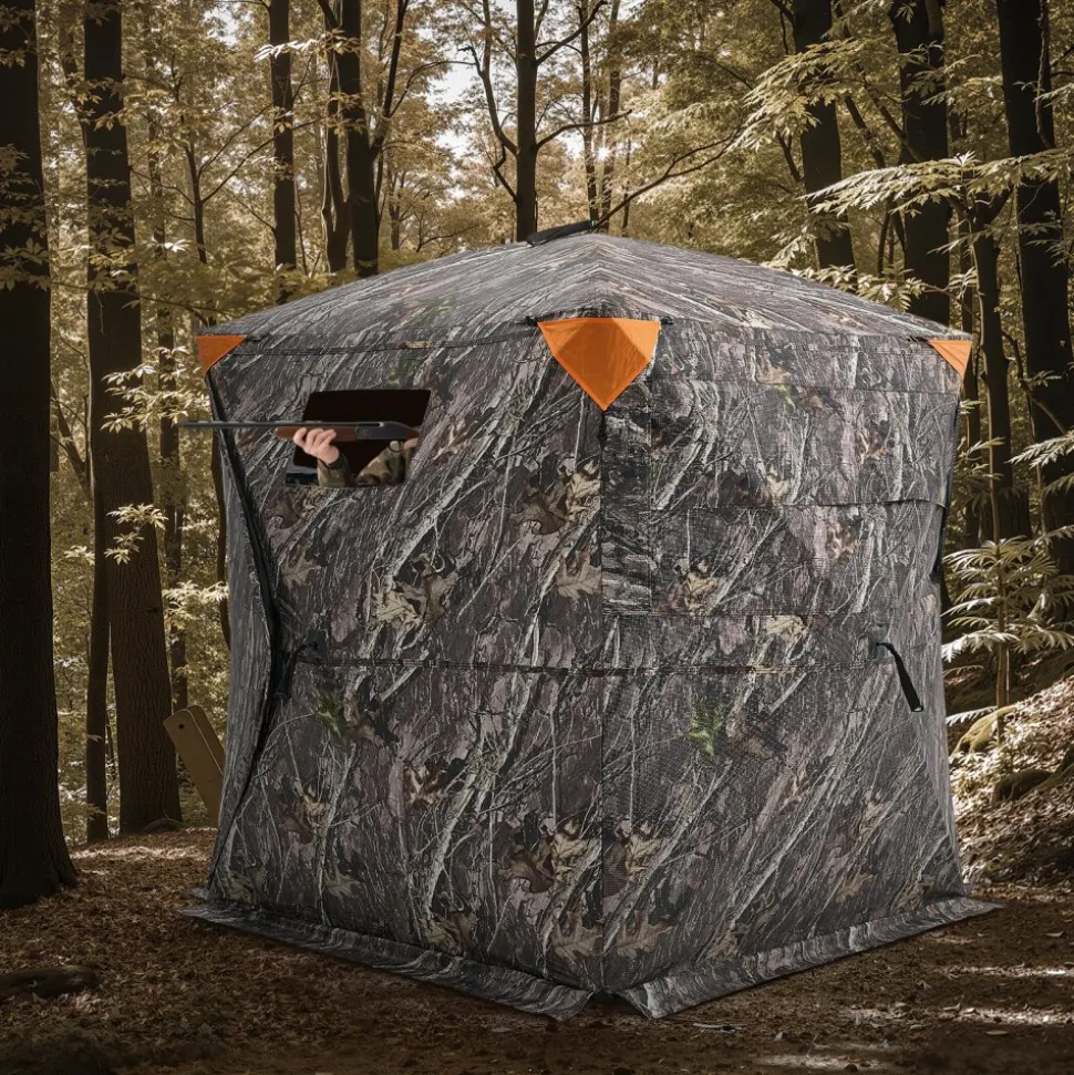 VEVOR Hunting Blind, 270° See Through Ground Blind, 1-2 Person Pop Up Deer Blind for Hunting with Carrying Bag, Portable Resilient Hunting Tent, One-Way See-Through Mesh for Turkey and Deer Hunting