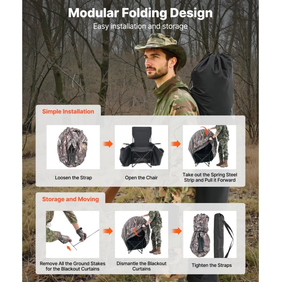 VEVOR Hunting Blind, Single Person Ground Blinds with Carrying Bag, Portable Camouflage Tent, Reinforced Durable Concealed Shelter with Silent Zipper Door and Window, for Turkey and Deer
