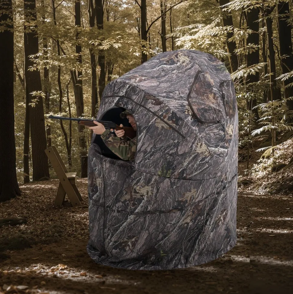 VEVOR Hunting Blind, Single Person Ground Blinds with Carrying Bag, Portable Camouflage Tent, Reinforced Durable Concealed Shelter with Silent Zipper Door and Window, for Turkey and Deer