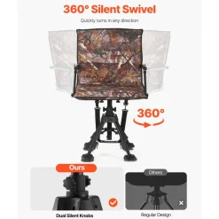 VEVOR Hunting Chair, 360° Silent Swivel, Foldable Portable Blind Chair, Heavy-Duty Steel Frame Ground Stool Seat, with Armrests, Cover, Anti-Sink Feet, Height Adjustable, 350 Lbs Capacity for Camping
