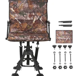 VEVOR Hunting Chair, 360° Silent Swivel, Foldable Portable Blind Chair, Heavy-Duty Steel Frame Ground Stool Seat, with Armrests, Cover, Anti-Sink Feet, Height Adjustable, 350 Lbs Capacity for Camping