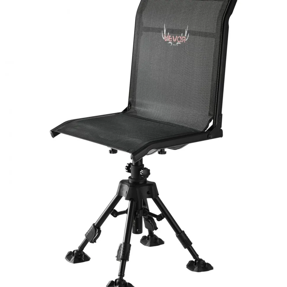 VEVOR Hunting Chair, 360° Silent Swivel, Foldable Portable Blind Chair, Heavy-Duty Steel Frame Ground Stool Seat with Anti-Sink Swivel Feet, Height Adjustable, 350 Lbs Capacity for Fishing Camping
