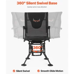 VEVOR Hunting Chair, 360° Silent Swivel, Foldable Portable Blind Chair, Heavy-Duty Steel Frame Ground Stool Seat, with Armrests, Adjustable Carry Strap, Anti-Sink Feet, 300 Lbs Capacity for Fishing