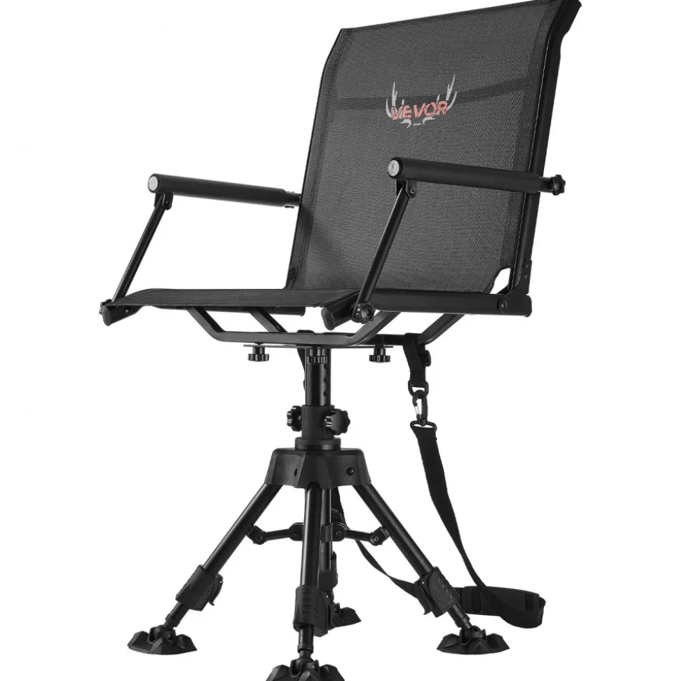 VEVOR Hunting Chair, 360° Silent Swivel, Foldable Lightweight Portable Blind Chair, Heavy-Duty Steel Frame Ground Stool Seat, with Armrest, Adjustable Carry Strap, 300 Lbs Capacity for Fishing Camping
