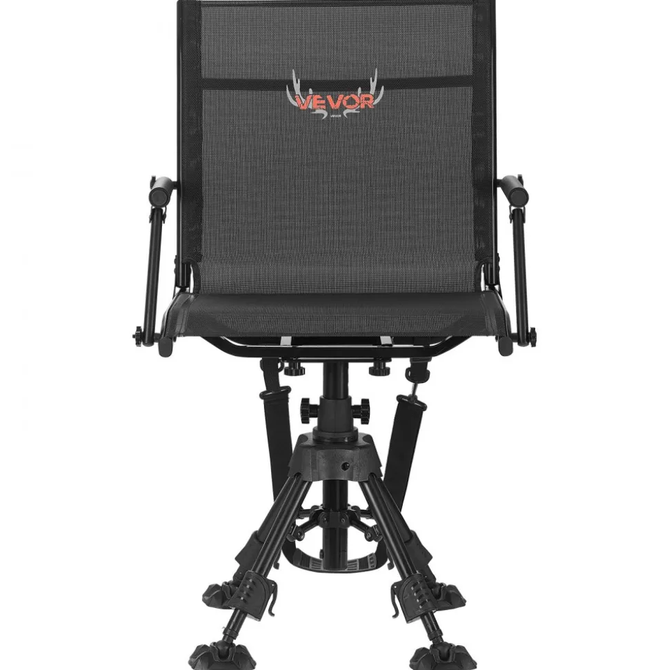 VEVOR Hunting Chair, 360° Silent Swivel, Foldable Lightweight Portable Blind Chair, Heavy-Duty Steel Frame Ground Stool Seat, with Armrest, Adjustable Carry Strap, 300 Lbs Capacity for Fishing Camping