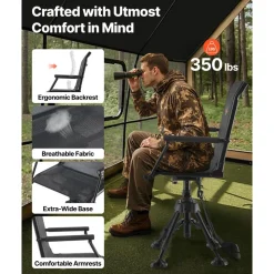 VEVOR Hunting Chair, 360° Silent Swivel, Foldable Lightweight Portable Blind Chair, Heavy-Duty Steel Frame Ground Stool Seat, with Armrest, Adjustable Carry Strap, 300 Lbs Capacity for Fishing Camping