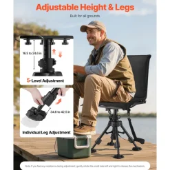 VEVOR Hunting Chair, 360° Silent Swivel, Foldable Portable Blind Chair, Heavy-Duty Steel Frame Ground Stool Seat,with Seat Cover, Anti-Sink Feet, Height Adjustable, 350 Lbs Capacity, for Fishing