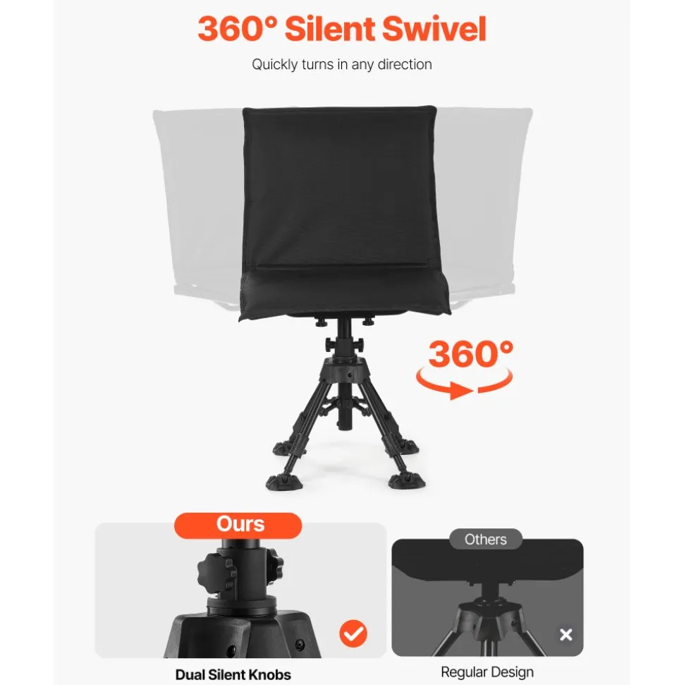 VEVOR Hunting Chair, 360° Silent Swivel, Foldable Portable Blind Chair, Heavy-Duty Steel Frame Ground Stool Seat,with Seat Cover, Anti-Sink Feet, Height Adjustable, 350 Lbs Capacity, for Fishing
