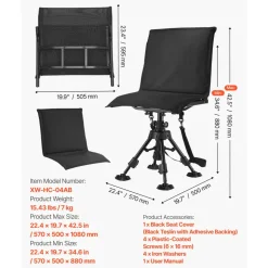 VEVOR Hunting Chair, 360° Silent Swivel, Foldable Portable Blind Chair, Heavy-Duty Steel Frame Ground Stool Seat,with Seat Cover, Anti-Sink Feet, Height Adjustable, 350 Lbs Capacity, for Fishing