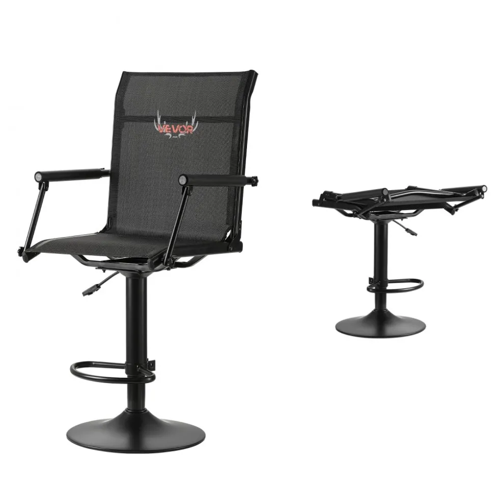 VEVOR Hunting Chair, 360° Silent Swivel, Lightweight Blind Chair, Heavy-Duty Steel Frame Ground Stool Seat, with Padded Armrests, Height Adjustable, 300 Lbs Capacity, for Outdoor Fishing, Camping