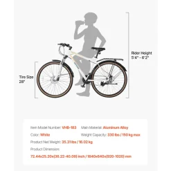 VEVOR Hybrid Bike, Lightweight Aluminum Frame Bike, 700c Wheel Men Women Hybrid Bicycle, Step-Over Adult Urban City Commuter Bikes, with 24-Speed Shimano Drivetrain, Alloy Adjustable Stem, Dual Brakes