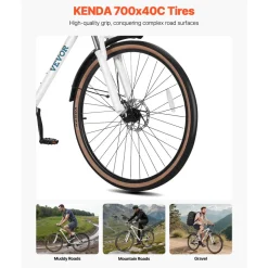 VEVOR Hybrid Bike, Lightweight Aluminum Frame Bike, 700c Wheel Men Women Hybrid Bicycle, Step-Over Adult Urban City Commuter Bikes, with 24-Speed Shimano Drivetrain, Alloy Adjustable Stem, Dual Brakes