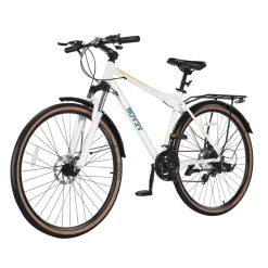 VEVOR Hybrid Bike, Lightweight Aluminum Frame Bike, 700c Wheel Men Women Hybrid Bicycle, Step-Over Adult Urban City Commuter Bikes, with 24-Speed Shimano Drivetrain, Alloy Adjustable Stem, Dual Brakes