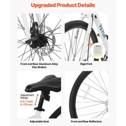 VEVOR Hybrid Bike, Lightweight Aluminum Frame Bike, 700c Wheel Men Women Hybrid Bicycle, Step-Over Adult Urban City Commuter Bikes, with 7 Speed, Alloy Adjustable Stem, Disc Brakes, Adjustable Seat