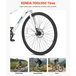VEVOR Hybrid Bike, Lightweight Aluminum Frame Bike, 700c Wheel Men Women Hybrid Bicycle, Step-Over Adult Urban City Commuter Bikes, with 7 Speed, Alloy Adjustable Stem, Disc Brakes, Adjustable Seat