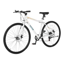 VEVOR Hybrid Bike, Lightweight Aluminum Frame Bike, 700c Wheel Men Women Hybrid Bicycle, Step-Over Adult Urban City Commuter Bikes, with 7 Speed, Alloy Adjustable Stem, Disc Brakes, Adjustable Seat