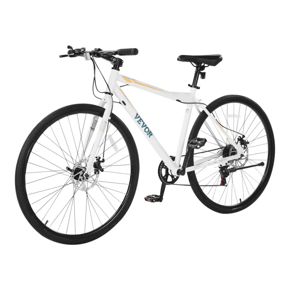 VEVOR Hybrid Bike, Lightweight Aluminum Frame Bike, 700c Wheel Men Women Hybrid Bicycle, Step-Over Adult Urban City Commuter Bikes, with 7 Speed, Alloy Adjustable Stem, Disc Brakes, Adjustable Seat