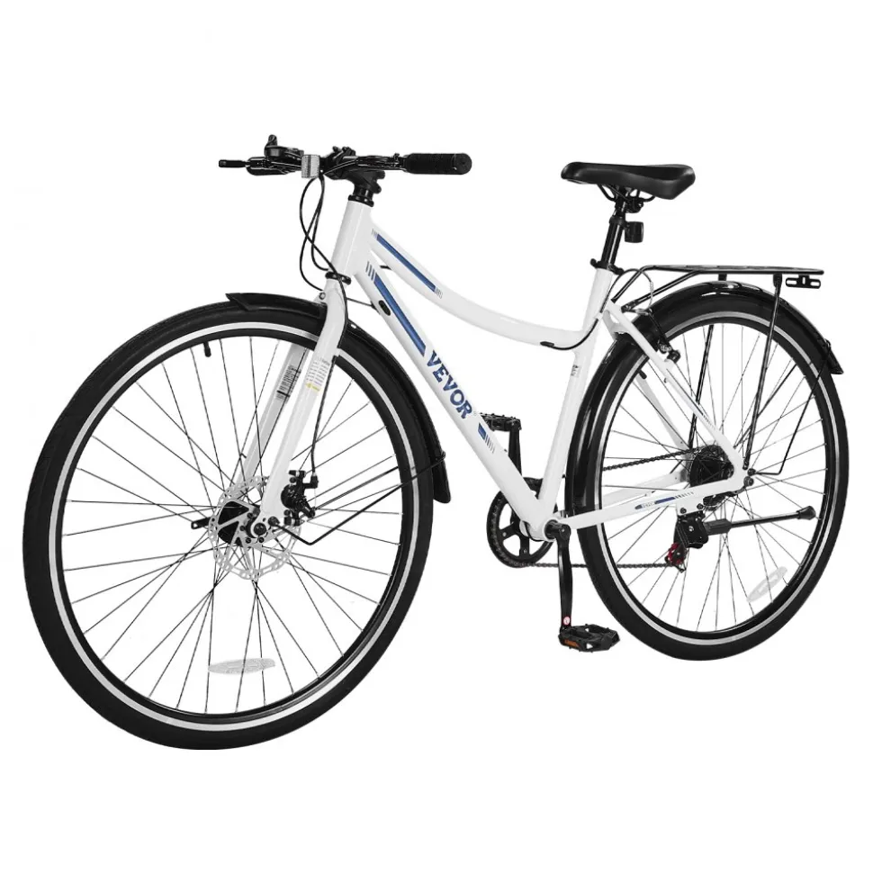 VEVOR Hybrid Bike, Lightweight Aluminum Frame Bike, 700c Wheel Men and Women Hybrid Bicycle, Step-Through Adult Urban City Commuter Bikes with 7-Speed Shimano Drivetrain, Dual Brake, Adjustable Seat
