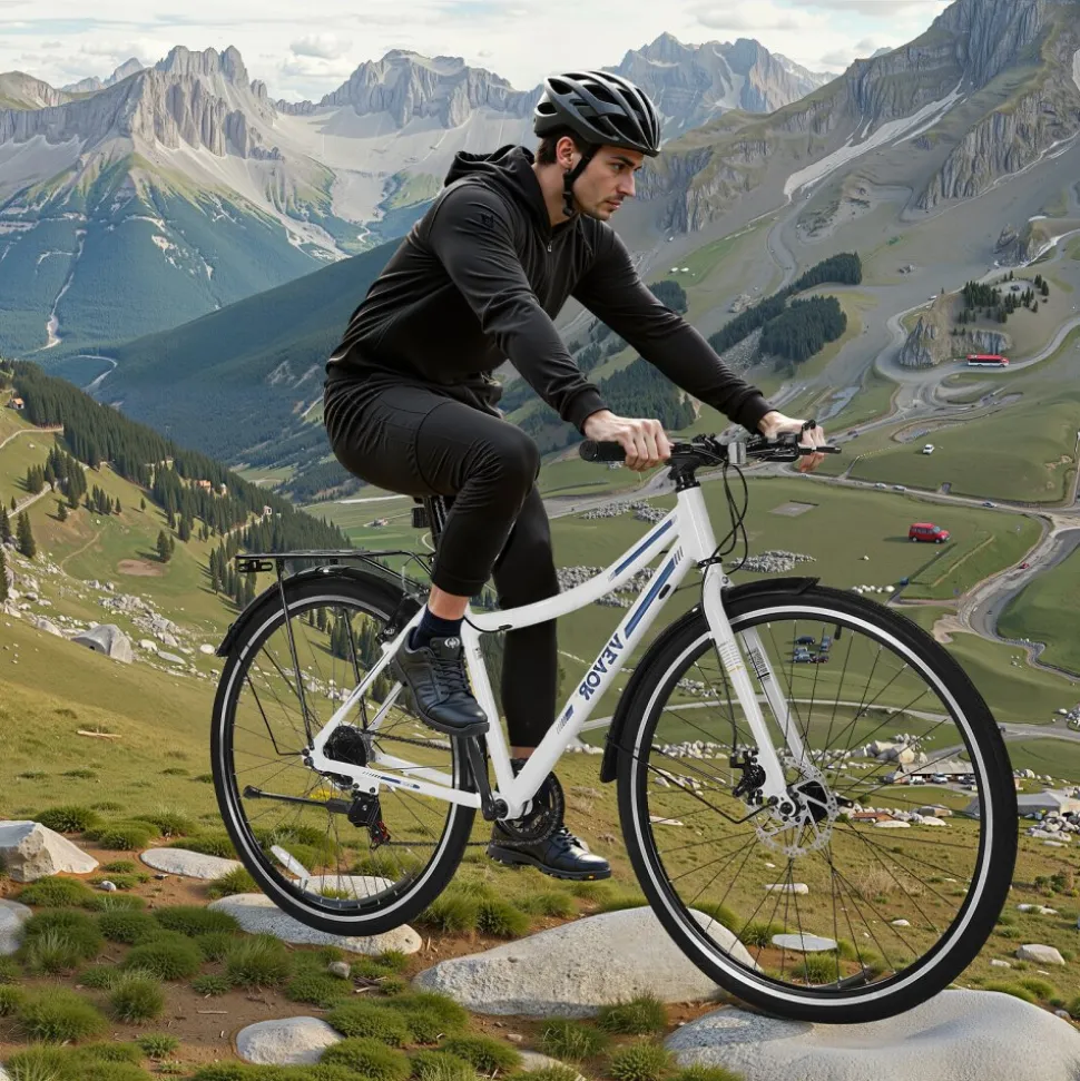 VEVOR Hybrid Bike, Lightweight Aluminum Frame Bike, 700c Wheel Men and Women Hybrid Bicycle, Step-Through Adult Urban City Commuter Bikes with 7-Speed Shimano Drivetrain, Dual Brake, Adjustable Seat