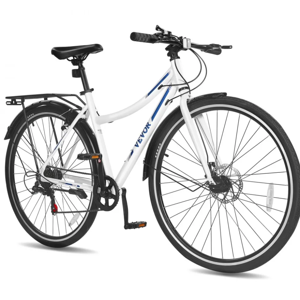VEVOR Hybrid Bike, Lightweight Aluminum Frame Bike, 700c Wheel Men and Women Hybrid Bicycle, Step-Through Adult Urban City Commuter Bikes with 7-Speed Shimano Drivetrain, Dual Brake, Adjustable Seat