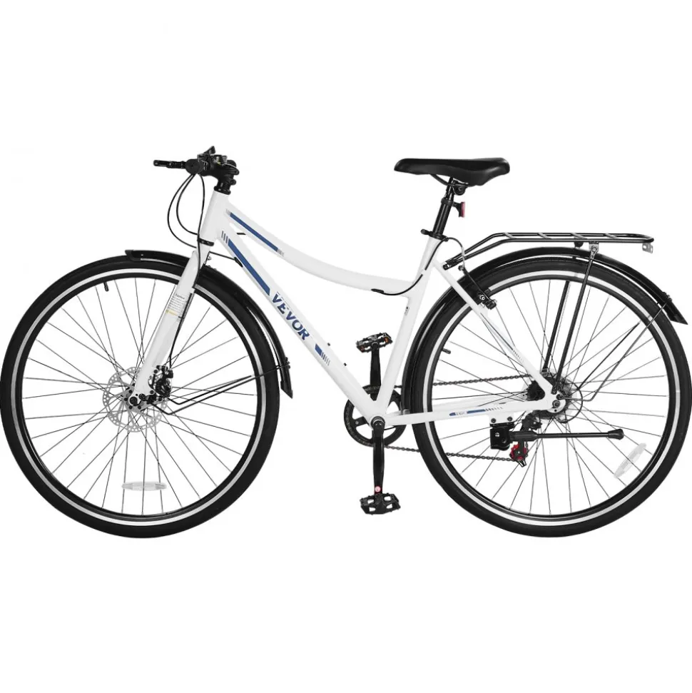 VEVOR Hybrid Bike, Lightweight Aluminum Frame Bike, 700c Wheel Men and Women Hybrid Bicycle, Step-Through Adult Urban City Commuter Bikes with 7-Speed Shimano Drivetrain, Dual Brake, Adjustable Seat