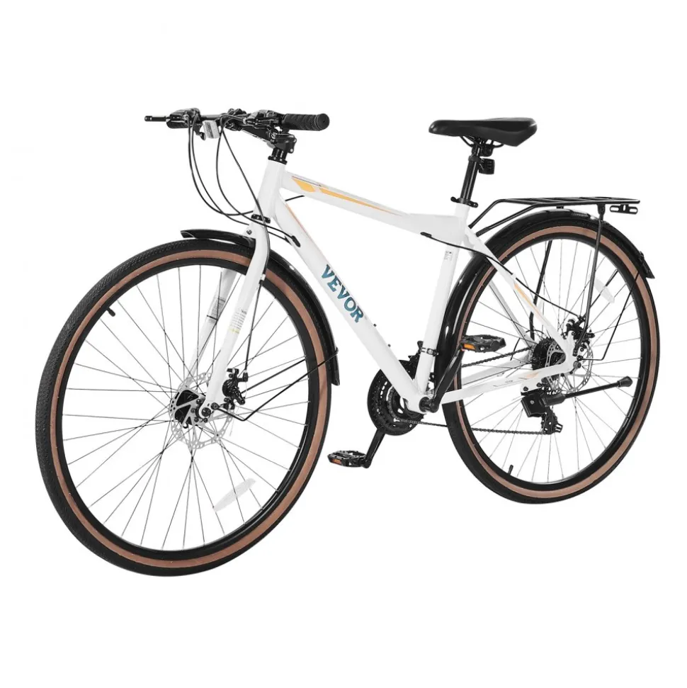 VEVOR Hybrid Bike, Lightweight Aluminum Frame Bike, 700c Wheel Men Women Hybrid Bicycle, Step-Over Adult Urban City Commuter Bikes, with 24-Speed Shimano Drivetrain, Alloy Adjustable Stem, Dual Brakes