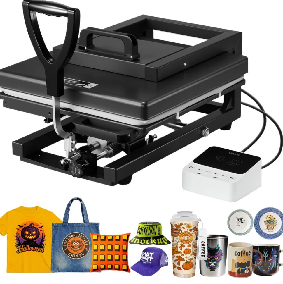 VEVOR Hybrid Heat Press, 15 x 15 inch, 8-in-1 Multifunction, Heat Up Fast and Even, All-New Patented Design, Easy to Control, Sublimation Press Machine for T-shirts/Mugs/Tumblers/Caps/Plates, Black