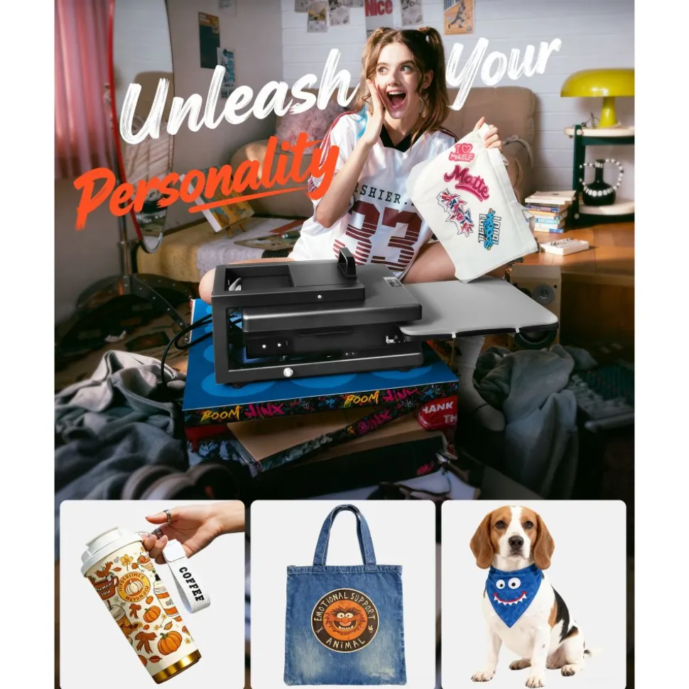 VEVOR Hybrid Heat Press, 15 x 15 inch, 8-in-1 Multifunction, Heat Up Fast and Even, All-New Patented Design, Easy to Control, Sublimation Press Machine for T-shirts/Mugs/Tumblers/Caps/Plates, Black