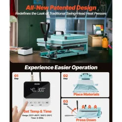 VEVOR Hybrid Heat Press, 15 x 15 inch, 5-in-1 Multifunction, Heat Up Fast and Even, All-New Patented Design, Easy to Control, Sublimation Press Machine for T-shirts/Tumblers/Caps/Plates, Light Green