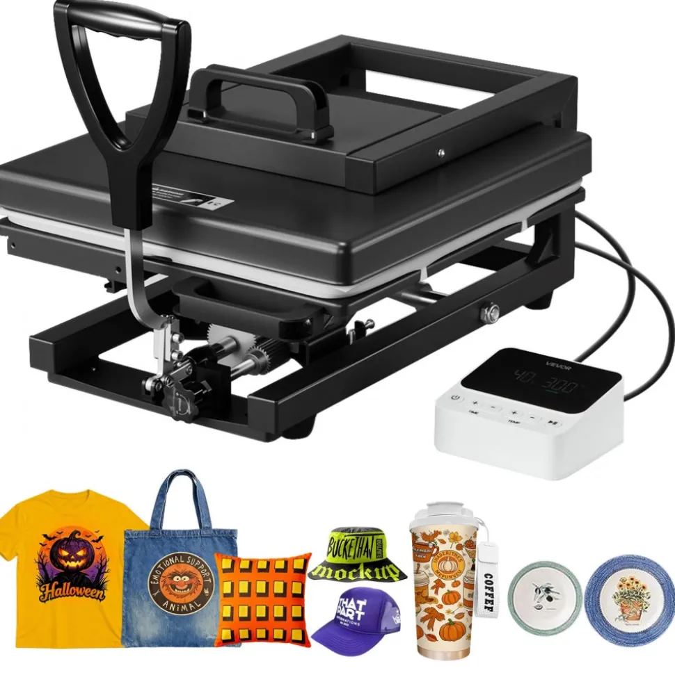 VEVOR Hybrid Heat Press, 15 x 15 inch, 5-in-1 Multifunction, Heat Up Fast and Even, All-New Patented Design, Easy to Control, Sublimation Press Machine for T-shirts/Mugs/Tumblers/Caps/Plates, Black