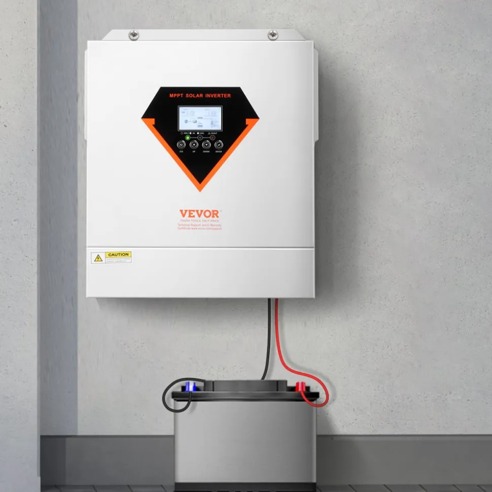 VEVOR Hybrid Solar Inverter, 3000W, All in One Pure Sine Wave Power Inverter Charger, 24V DC to 110/120V AC, with Built-in 100A MPPT Solar Controller, for Off-Grid System Lead Acid Lithium Battery