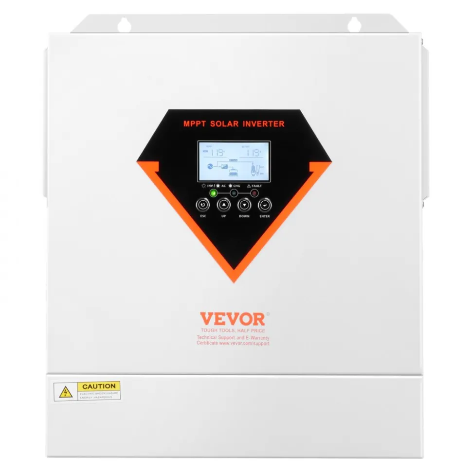 VEVOR Hybrid Solar Inverter, 3000W, All in One Pure Sine Wave Power Inverter Charger, 24V DC to 110/120V AC, with Built-in 100A MPPT Solar Controller, for Off-Grid System Lead Acid Lithium Battery
