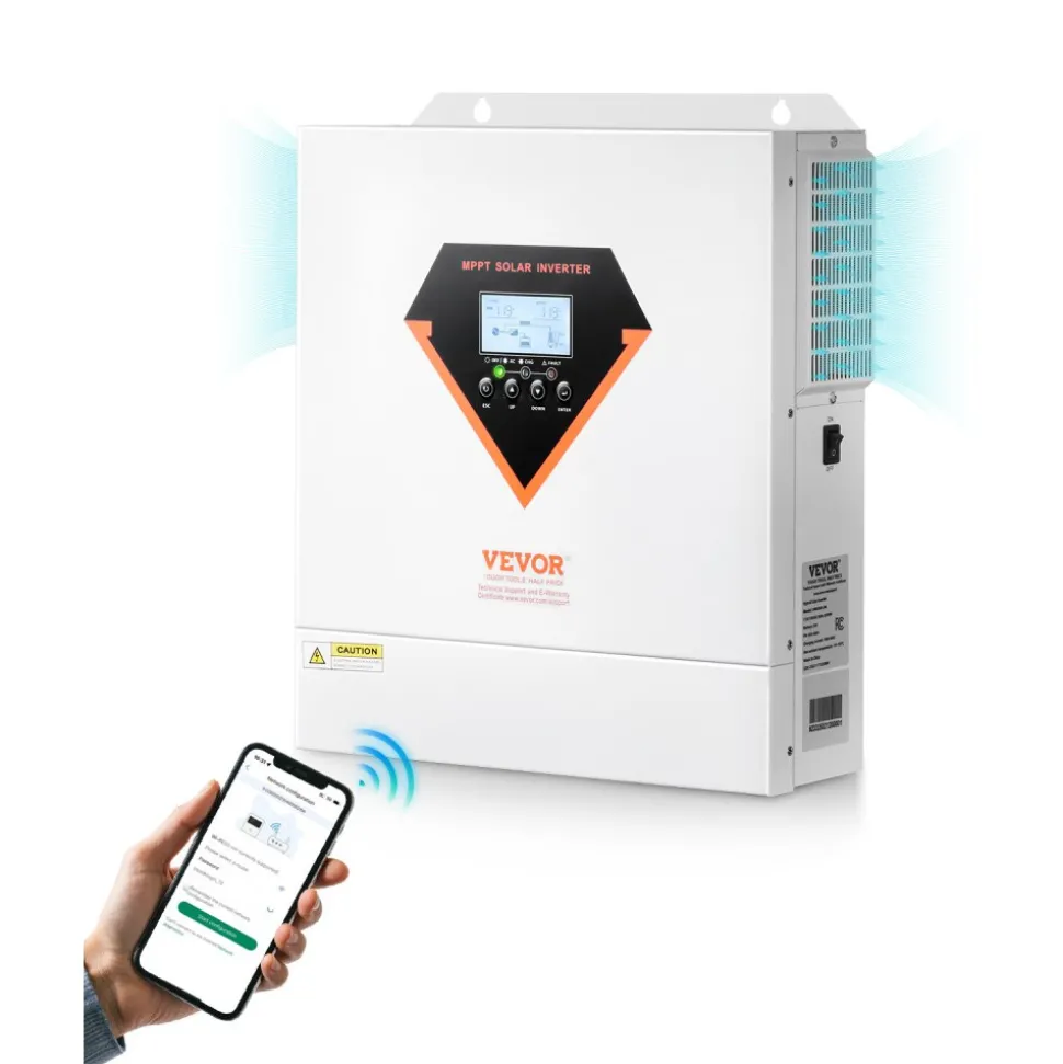 VEVOR Hybrid Solar Inverter, 3000W, All in One Pure Sine Wave Power Inverter Charger, 24V DC to 110/120V AC, with Built-in 100A MPPT Solar Controller, for Off-Grid System Lead Acid Lithium Battery