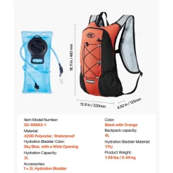 VEVOR Hydration Backpack with 2L TPU Water Bladder, Hydration Pack Backpack, Lightweight Hiking Water Backpack for Men Women, Hydro Water Daypack for Hiking, Running, Cycling, Camping & Rave
