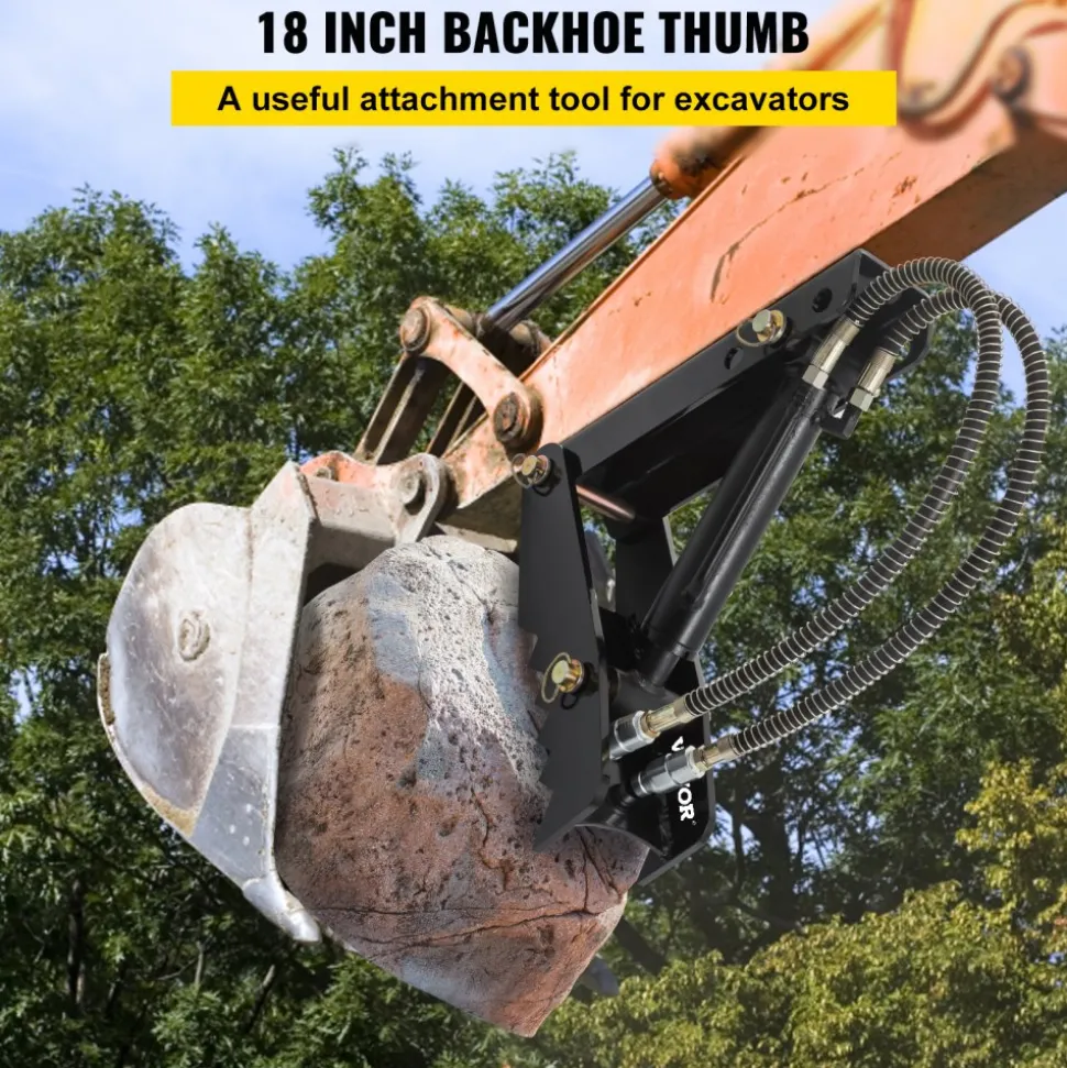 VEVOR Hydraulic Backhoe Thumb, 18 inch 1/2" Thickness Heavy Duty Excavator Thumb, Black Steel Weld On Thumb Attachments with Hydraulic Cylinder, Mechanical Hydraulic Thumb for Backhoe/Excavator